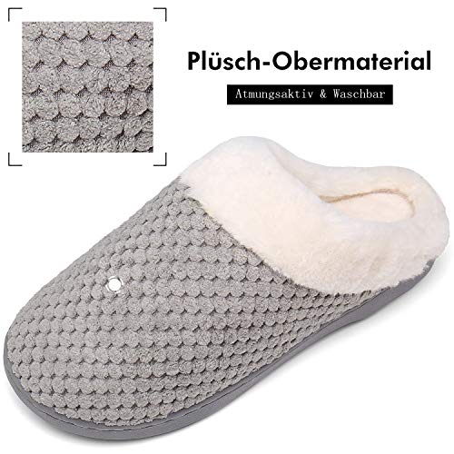 Mishansha Zapatillas de Casa Hombre Pantuflas Antideslizantes Mujer Cálido y Confortable Zapatillas de Espuma Viscoelástica Gris, Gr.36/37 EU