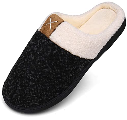 Mishansha Zapatillas de Casa Hombre Pantuflas Antideslizantes Mujer Cálido y Confortable Zapatillas de Espuma Viscoelástica Negro, Gr.42/43 EU