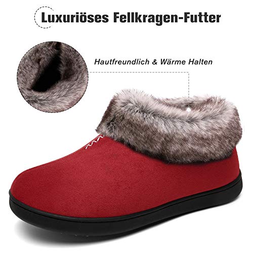 Mishansha Zapatillas de Casa Mujer Antideslizantes Pantuflas Mujer Cálido y Confortable Zapatillas de Espuma Viscoelástica Rojo Oscuro Gr.39