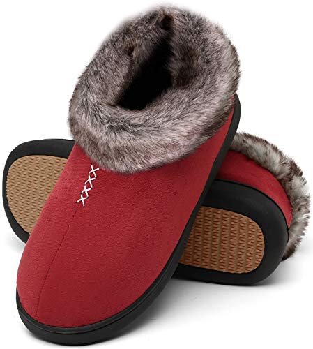 Mishansha Zapatillas de Casa Mujer Antideslizantes Pantuflas Mujer Cálido y Confortable Zapatillas de Espuma Viscoelástica Rojo Oscuro Gr.39