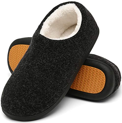 Mishansha Zapatillas Espuma Viscoelástica Hombre Pantuflas Forro Polar Cerrado Mujer Zapatos de Casa Cálidos de Invierno Negro Gr.45