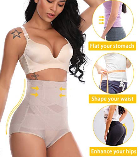 MISS MOLY Bragas Fajas Reductoras Cintura Alta Shapewear Braguitas Body Shaper Levanta Glúteo Vientre Plano Ropa Interior con Elástico Cruzado Malla para Mujer