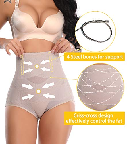 MISS MOLY Bragas Fajas Reductoras Cintura Alta Shapewear Braguitas Body Shaper Levanta Glúteo Vientre Plano Ropa Interior con Elástico Cruzado Malla para Mujer