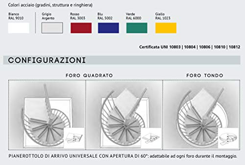 Mister Step Gamia Metal escalera de caracol para interiores de acero barnizado (gris RAL 9006, diámetro 120 cm - 12 peldaños)