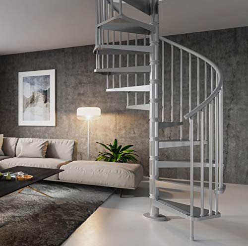 Mister Step Gamia Metal escalera de caracol para interiores de acero barnizado (gris RAL 9006, diámetro 120 cm - 12 peldaños)