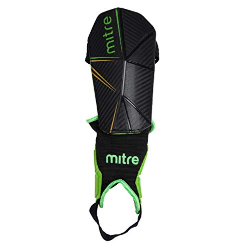 Mitre Delta Tobillo Proteger Fútbol Espinilleras Shinpad Negro, Unisex, Color Negro - Negro, Verde y Amarillo, tamaño Mediano