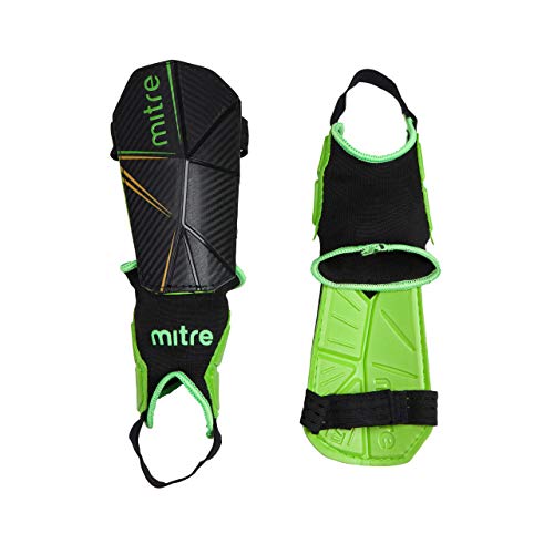 Mitre Delta Tobillo Proteger Fútbol Espinilleras Shinpad Negro, Unisex, Color Negro - Negro, Verde y Amarillo, tamaño Mediano