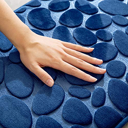 MIULEE 1 Pieza Alfombra de Baño Microfibra Antideslizante Alfombra Suave Absorbente Color Sólido con Dibujo Geométrico para Baño Dormitorio Pasillo Sala de Estar Cocina 40x60cm Azul Marino