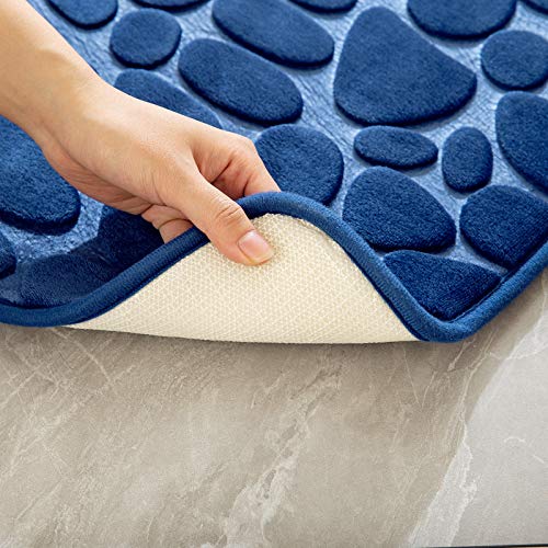 MIULEE 1 Pieza Alfombra de Baño Microfibra Antideslizante Alfombra Suave Absorbente Color Sólido con Dibujo Geométrico para Baño Dormitorio Pasillo Sala de Estar Cocina 40x60cm Azul Marino