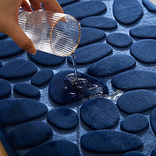 MIULEE 1 Pieza Alfombra de Baño Microfibra Antideslizante Alfombra Suave Absorbente Color Sólido con Dibujo Geométrico para Baño Dormitorio Pasillo Sala de Estar Cocina 40x60cm Azul Marino