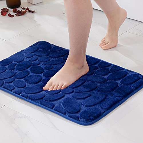 MIULEE 1 Pieza Alfombra de Baño Microfibra Antideslizante Alfombra Suave Absorbente Color Sólido con Dibujo Geométrico para Baño Dormitorio Pasillo Sala de Estar Cocina 40x60cm Azul Marino