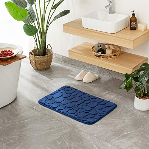 MIULEE 1 Pieza Alfombra de Baño Microfibra Antideslizante Alfombra Suave Absorbente Color Sólido con Dibujo Geométrico para Baño Dormitorio Pasillo Sala de Estar Cocina 40x60cm Azul Marino