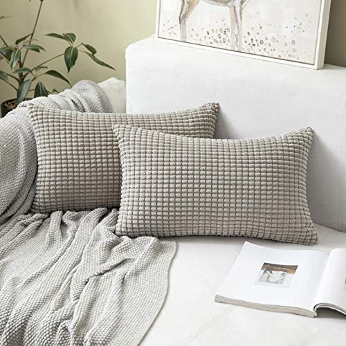 MIULEE Funda de Cojín de Rayas de Maíz Fundas de Almohada Suave Decorativa Pana Cojines Granulado Poliéster para Habitacion Sofá Silla Cama Sala de Estar Dormitorio 30x50cm 2 Piezas Gris Claro