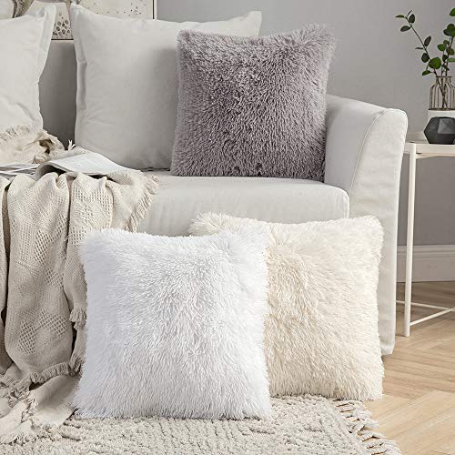 MIULEE Funda de Cojines de Sofá Cojín de Pelusa Funda de Almohada Suave y Comodo Mullido Decoracion para Cama Habitacion Silla Sala de Estar Dormitorio Oficina Salon 2 Piezas 45x45 cm Blanco