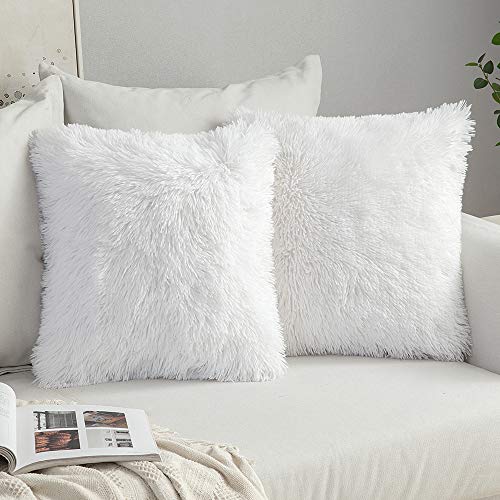 MIULEE Funda de Cojines de Sofá Cojín de Pelusa Funda de Almohada Suave y Comodo Mullido Decoracion para Cama Habitacion Silla Sala de Estar Dormitorio Oficina Salon 2 Piezas 45x45 cm Blanco