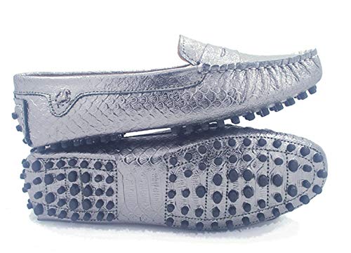 Miyoopark Mocasines para mujer de gamuza Penny Driving Mocasines, Serpiente Plata, 37.5 EU