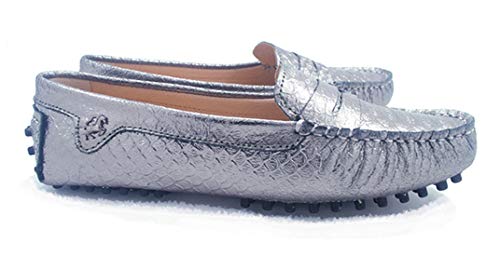 Miyoopark Mocasines para mujer de gamuza Penny Driving Mocasines, Serpiente Plata, 37.5 EU