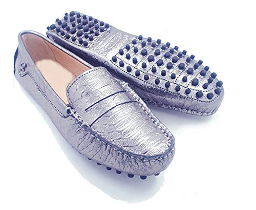 Miyoopark Mocasines para mujer de gamuza Penny Driving Mocasines, Serpiente Plata, 37.5 EU