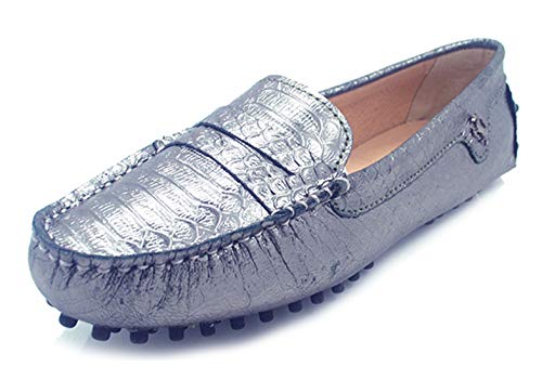 Miyoopark Mocasines para mujer de gamuza Penny Driving Mocasines, Serpiente Plata, 37.5 EU