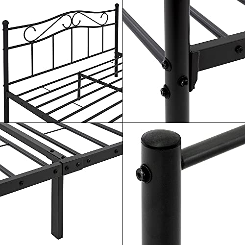 ML-Design Cama de Estructura Metalica 120x200 cm sobre Marco de Acero Inoxidable con Cabecero y Piecero Somier Negro Amplio Espacio de Guardado Mueble Diseño Individual Ideal para Dormitorio Juvenil