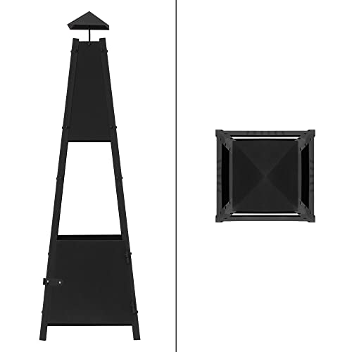 ML-Design Chimenea de Jardín Forma Piramidal con Solapa Hecho de Metal en Negro de 100 cm Altura Estufa para Patio Exterior Resistente a la Intemperie Estructura para Fuego de Leña Ideal en Camping