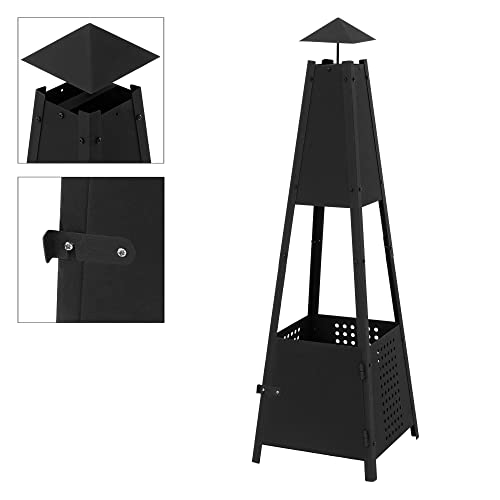 ML-Design Chimenea de Jardín Forma Piramidal con Solapa Hecho de Metal en Negro de 100 cm Altura Estufa para Patio Exterior Resistente a la Intemperie Estructura para Fuego de Leña Ideal en Camping