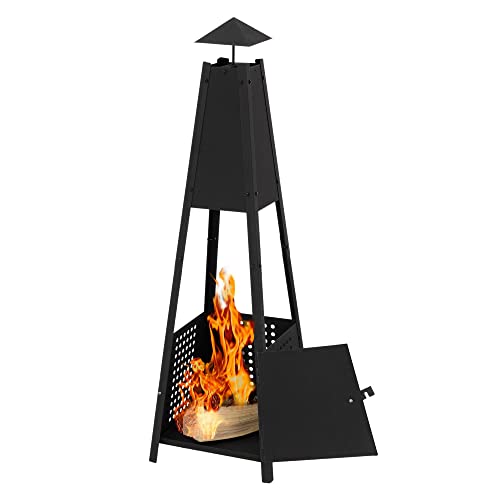 ML-Design Chimenea de Jardín Forma Piramidal con Solapa Hecho de Metal en Negro de 100 cm Altura Estufa para Patio Exterior Resistente a la Intemperie Estructura para Fuego de Leña Ideal en Camping