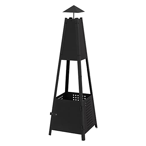 ML-Design Chimenea de Jardín Forma Piramidal con Solapa Hecho de Metal en Negro de 100 cm Altura Estufa para Patio Exterior Resistente a la Intemperie Estructura para Fuego de Leña Ideal en Camping