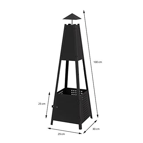 ML-Design Chimenea de Jardín Forma Piramidal con Solapa Hecho de Metal en Negro de 100 cm Altura Estufa para Patio Exterior Resistente a la Intemperie Estructura para Fuego de Leña Ideal en Camping