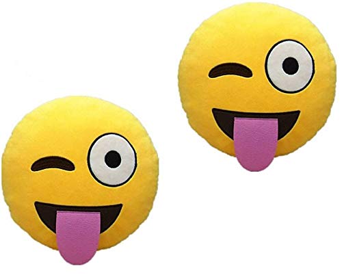 ML Pack 2 x Cojín Emoji Sonrisa, Almohada Emoji Emoticon Relleno Suave Juguete de Peluche 35x35x5cm Cada uno