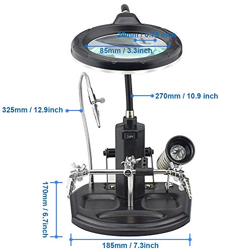 MMOBIEL Estación de Ayuda con magnificación de Uso rudo 2.5X 4X Soporte Lupa Manos Libres con luz LED Abrazadera y Clips