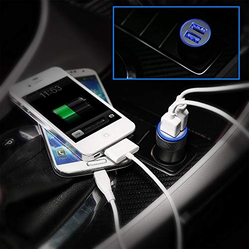 MMOBIEL Juego de Cargador de automóvil/Coche con Cable USB y 2 Puertos USB (Adaptador + Micro USB Negro) 2 USB Port 2.1A + 1.0A Compatible con Samsung S5/S4/S3