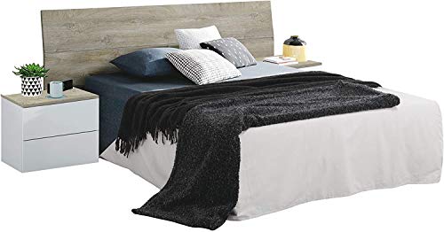 Mobelcener – Cabezal y 2 Mesitas de Noche Aikos – Cabecero Matrimonio y 2 Mesitas de Noche – Color Blanco Artik y Roble Alaska – Medidas: Ancho: 276 cm x Fondo: 34 cm x Alto: 96 cm - (1172)