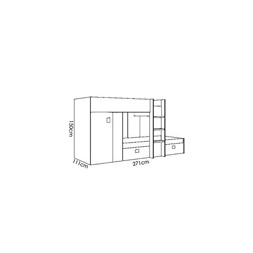 Mobelcenter - Cama Litera Tren Groe Infantil y Juvenil - Cama Tren con Armario y 2 Cajones- Medidas: Ancho: 271 cm x Fondo: 111 cm x Alto: 150 cm (Blanco Artic y Aguamarina) - (1079)