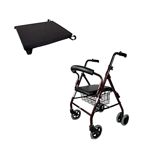 Mobiclinic, Andador con cojín viscoelástico, Prado Plus, Frenos por presión, Aluminio, Plegable, Cesta, Asiento, Cojín para sillas y andadores, Andador para ancianos, Ligero, 4 ruedas, Burdeos