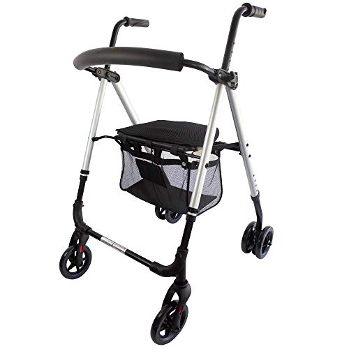 Mobiclinic, Modelo Dehesa, Andador para anciano, Andador de 4 ruedas para adultos y minusválidos, Rollator plegable, Ligero, Andador de aluminio con asiento y cesta