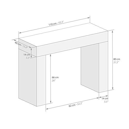 MOBILI FIVER, Mesa Consola, Modelo Evolution, Color Cemento, 110 x 40 x 80 cm, Made in Italy