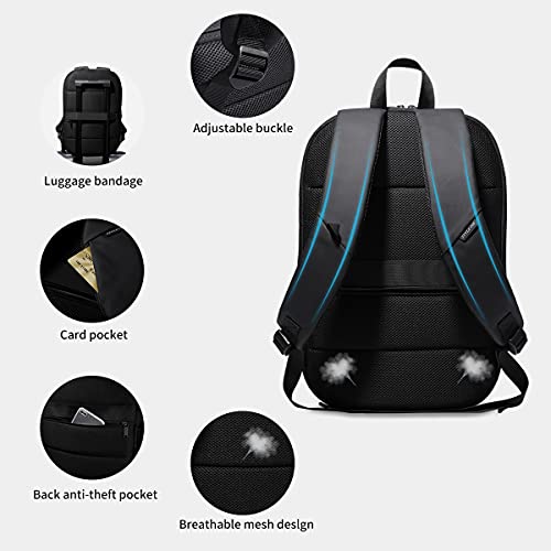 Mochila Hombre 15.6'' Mochila Ordenador Portatil Expandible Impermeable Casual Antirrobo Bolsa Compacta Ligera y Delgada Mochilas Escolares Juveniles para Trabajo Deporte Viaje Negocio Oficina-Negro