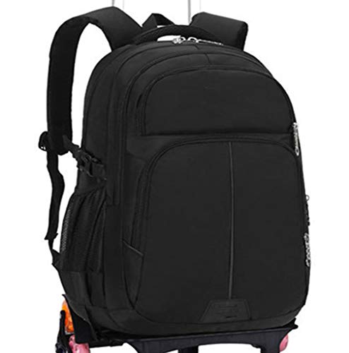 Mochila Trolley Bolsa Ruedas Alta Capacidad - Estudiante Neutral Durable Impermeable Viajar Colegio Desmontable Súper Ligero Negro 6 Ruedas