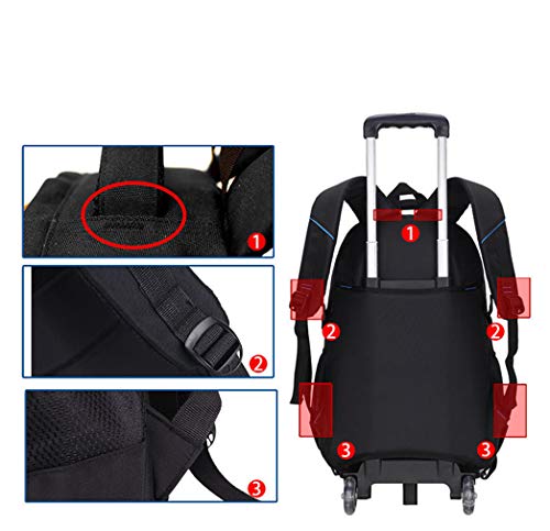 Mochila Trolley Bolsa Ruedas Alta Capacidad - Estudiante Neutral Durable Impermeable Viajar Colegio Desmontable Súper Ligero Negro 6 Ruedas