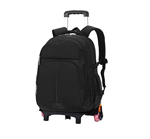 Mochila Trolley Bolsa Ruedas Alta Capacidad - Estudiante Neutral Durable Impermeable Viajar Colegio Desmontable Súper Ligero Negro 6 Ruedas