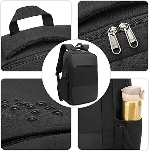 Mochila Unisex Impermeable para Ordenador Portátil de hasta 15.6 Pulgadas, con Puerto USB, conector para Auriculares y Bolsillo Antirrobo. Para los estudios, viajes o trabajo (Negro)