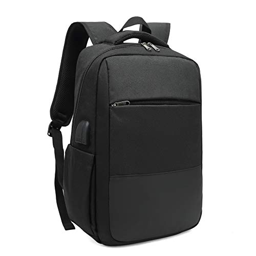 Mochila Unisex Impermeable para Ordenador Portátil de hasta 15.6 Pulgadas, con Puerto USB, conector para Auriculares y Bolsillo Antirrobo. Para los estudios, viajes o trabajo (Negro)