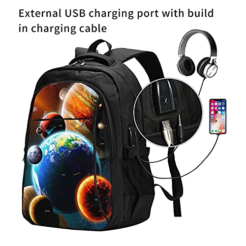 Mochilas para portátil con USB Espacio Exterior Galaxy Tierra, mochila de viaje para colegio, escuela, negocios, bolsa para cuaderno, color negro