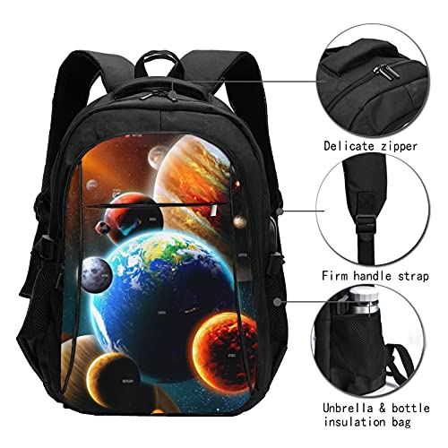 Mochilas para portátil con USB Espacio Exterior Galaxy Tierra, mochila de viaje para colegio, escuela, negocios, bolsa para cuaderno, color negro