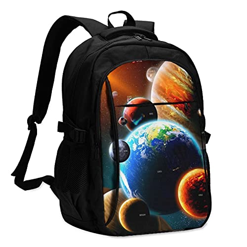 Mochilas para portátil con USB Espacio Exterior Galaxy Tierra, mochila de viaje para colegio, escuela, negocios, bolsa para cuaderno, color negro