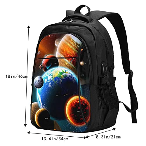 Mochilas para portátil con USB Espacio Exterior Galaxy Tierra, mochila de viaje para colegio, escuela, negocios, bolsa para cuaderno, color negro