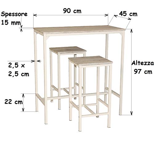 Mod. BRASIL Set Mesa Bar y 2 taburetes muebles cocina Sillas Design