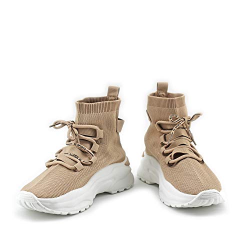 Modelisa - Zapatillas con Plataforma Estilo Calcetin con Cordón para Mujer (Beige, Numeric_40)