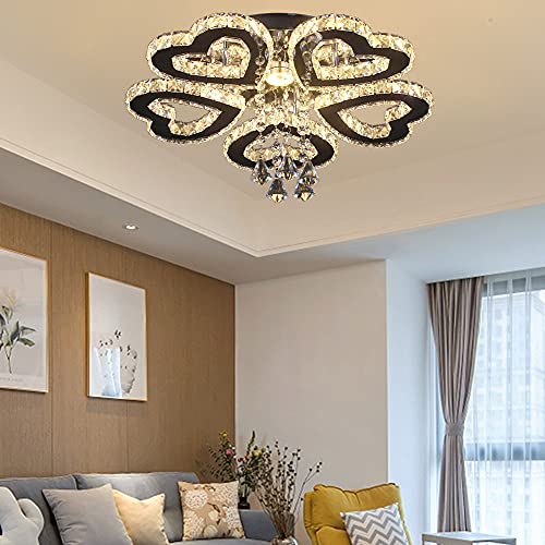 Moderna lámpara de araña de cristal con 5 anillos de corazón, lámparas de techo LED, iluminación colgante, lámpara colgante para dormitorio, sala de estar, comedor, vestíbulo (blanco cálido)